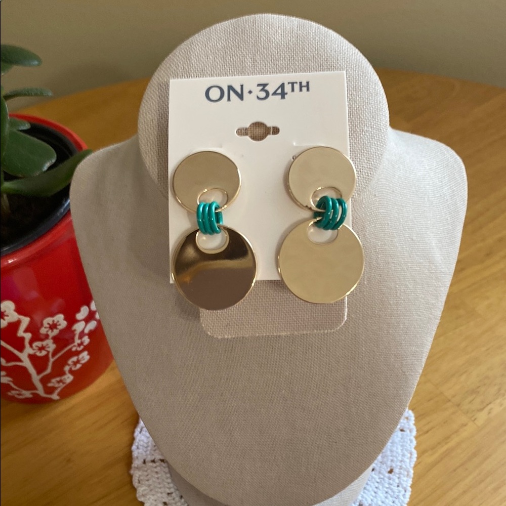 Gold-Tone and Green Statement Earrings